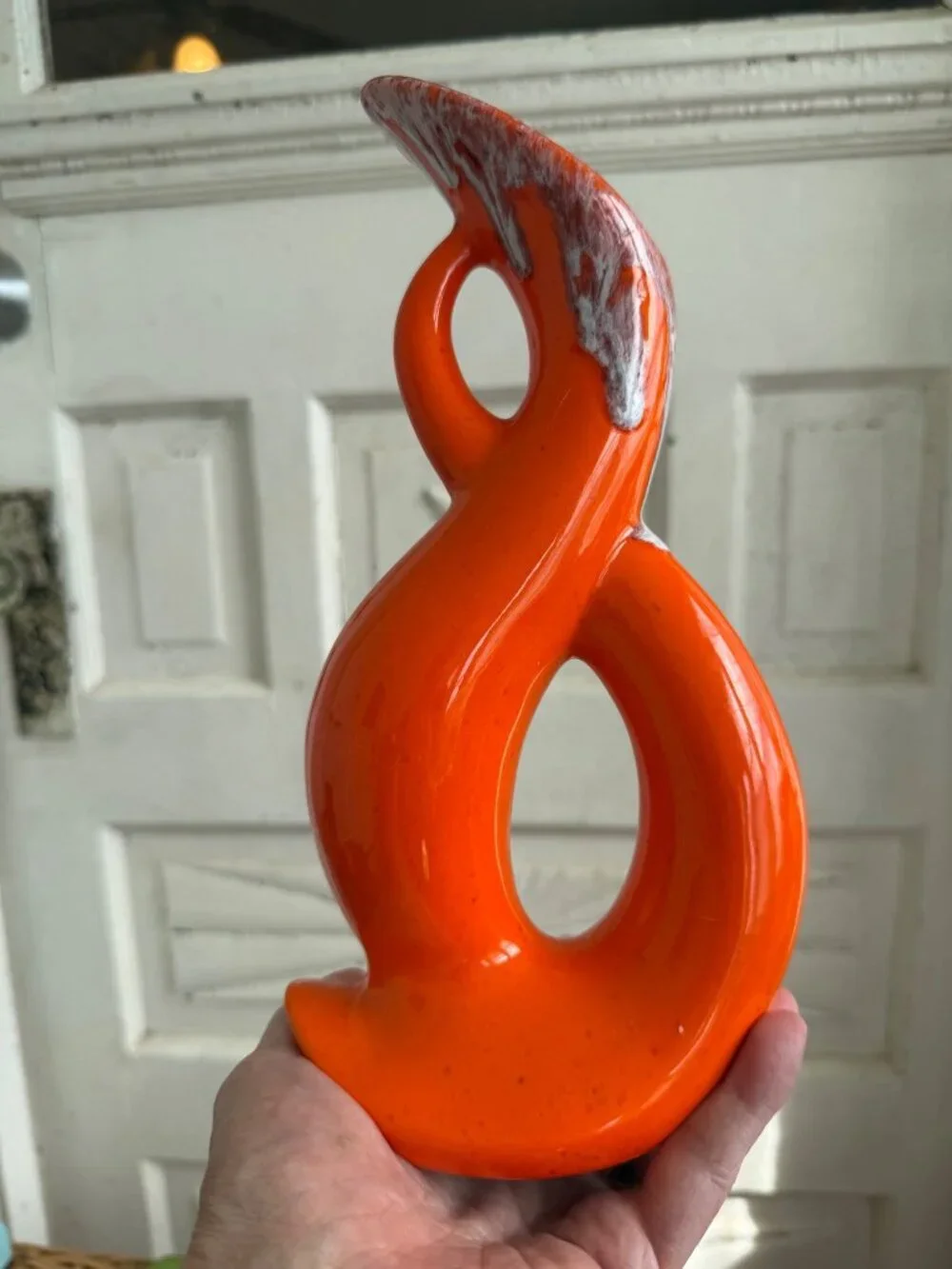 Vintage MCM Orange Drip Pottery Serpentine Abstract Modernist Vase